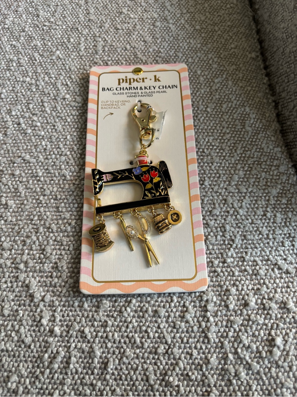 Piper Black & Gold Sewing Machine Bag Charm with Floral Accents